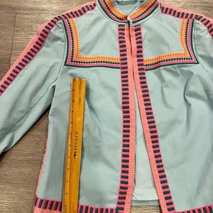 Boden military jacket light aqua blue with fluorescent embroidery (size 2)
